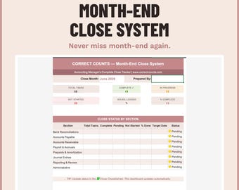 Month End Close Checklist | Small Business Bookkeeping System | Bank Rec + AP AR + Excel Template