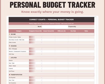 Personal Budget Tracker Spreadsheet | Monthly Income Expense Organizer (Digital Download)