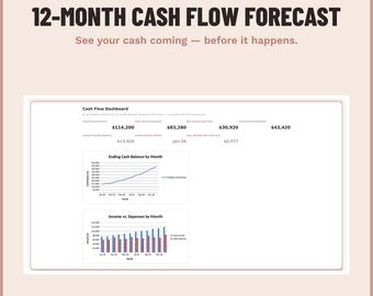 12-Month Cash Flow Forecast Template | Small Business Planner (Excel, Google Sheets)