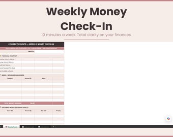 Weekly Money Check-In Spreadsheet | Personal Finance Tracker (Excel Google Sheets)