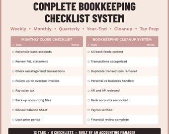 Bookkeeping Checklist System | Monthly, Year-End, Tax Prep (Digital Download)