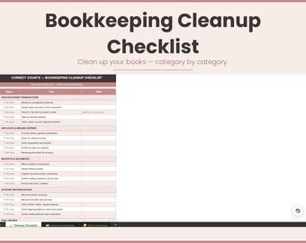 Bookkeeper Cleanup Checklist & Expense Guide | Small Business Spreadsheet (Instant Download)