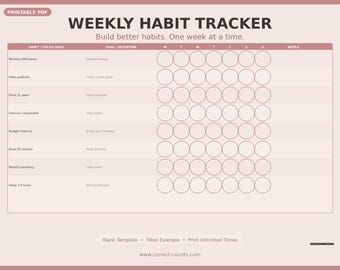 Weekly Habit Tracker Printable | Blank Template, Filled Example (PDF Download)