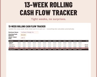 13-Week Cash Flow Tracker | Excel Google Sheets | Small Business Forecast