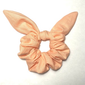 Peach pink Scrunchie, pastel scrunchie with bow, Gifts for her