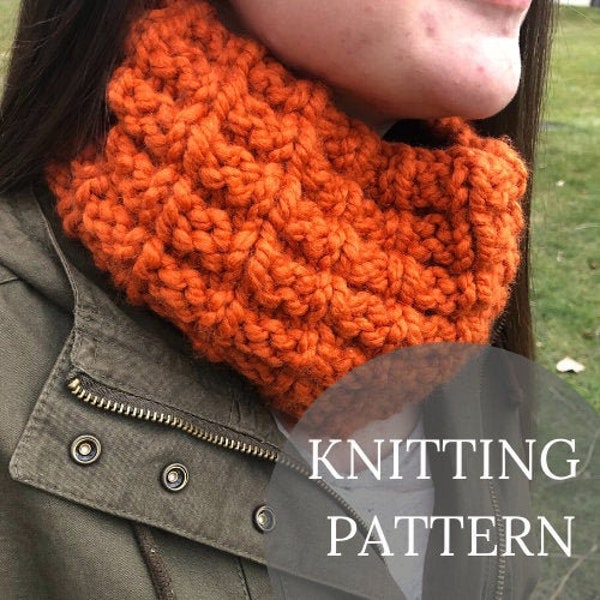 KNITTING PATTERN | The Waffle Knit Cowl, cowl pattern, chunky knit cowl, beginner knitting pattern, scarf pattern, neckwarmer pattern