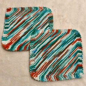 Hand Knitted Dishcloths, Cotton Washcloths, Dish Cloths, Wash Cloths, Handmade towels, Dish Rags, Set of 2 - CANDY CANE, Gifts for her