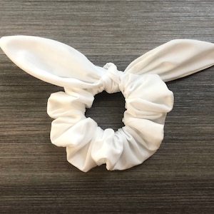 White Cotton Scrunchie with Bow: Handmade Bunny Ear Style