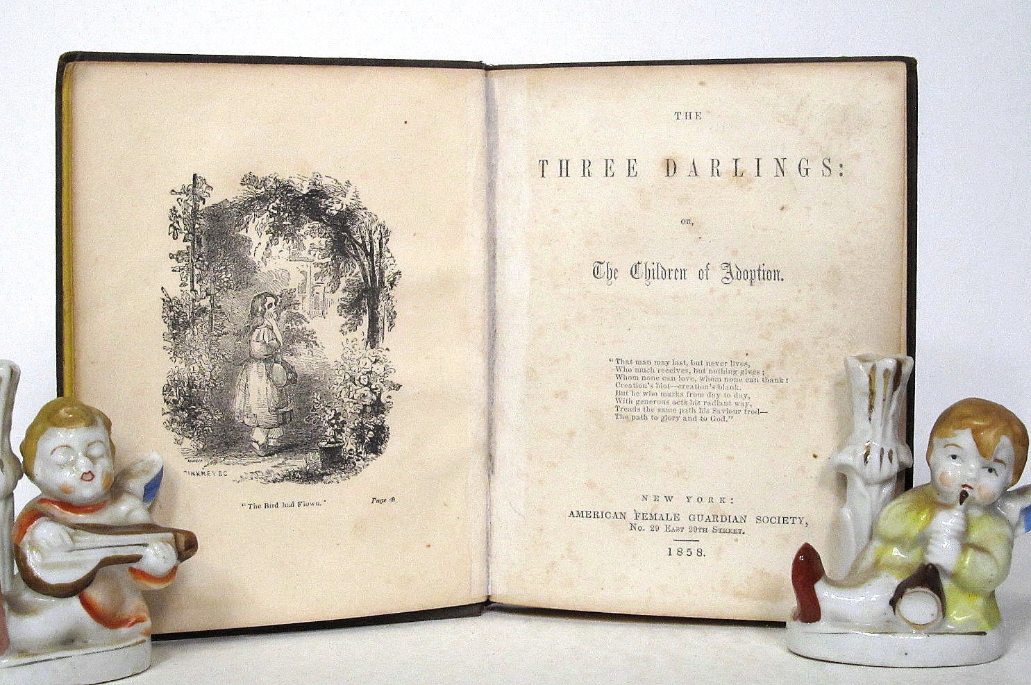 1858 hot - The Three Darlings or The Children of Adoption - Pub. by American Female Guardian Society, N Y - (copyright 1854) - RARE