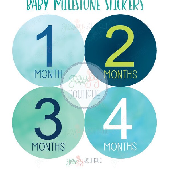 Baby Boy Blue Age Stickers, Milestone Stickers Boy, Monthly Stickers, Baby's First Year Belly Stickers, Baby Boy Age, 1-12 Months