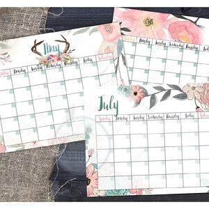 BLANK YEAR CALENDAR, Printable 8.5x11 Calendar, 12 Months, One Year ...