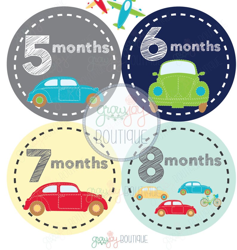 Baby Boy Monthly Milestone Stickers Baby/'s First Year stickers Cars Milestones Baby Boy Monthly Stickers Cars Airplanes Baby Boy Months
