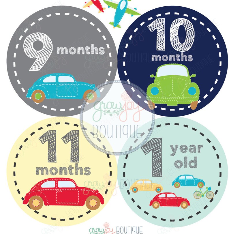 Baby Boy Monthly Milestone Stickers Baby/'s First Year stickers Cars Milestones Baby Boy Monthly Stickers Cars Airplanes Baby Boy Months