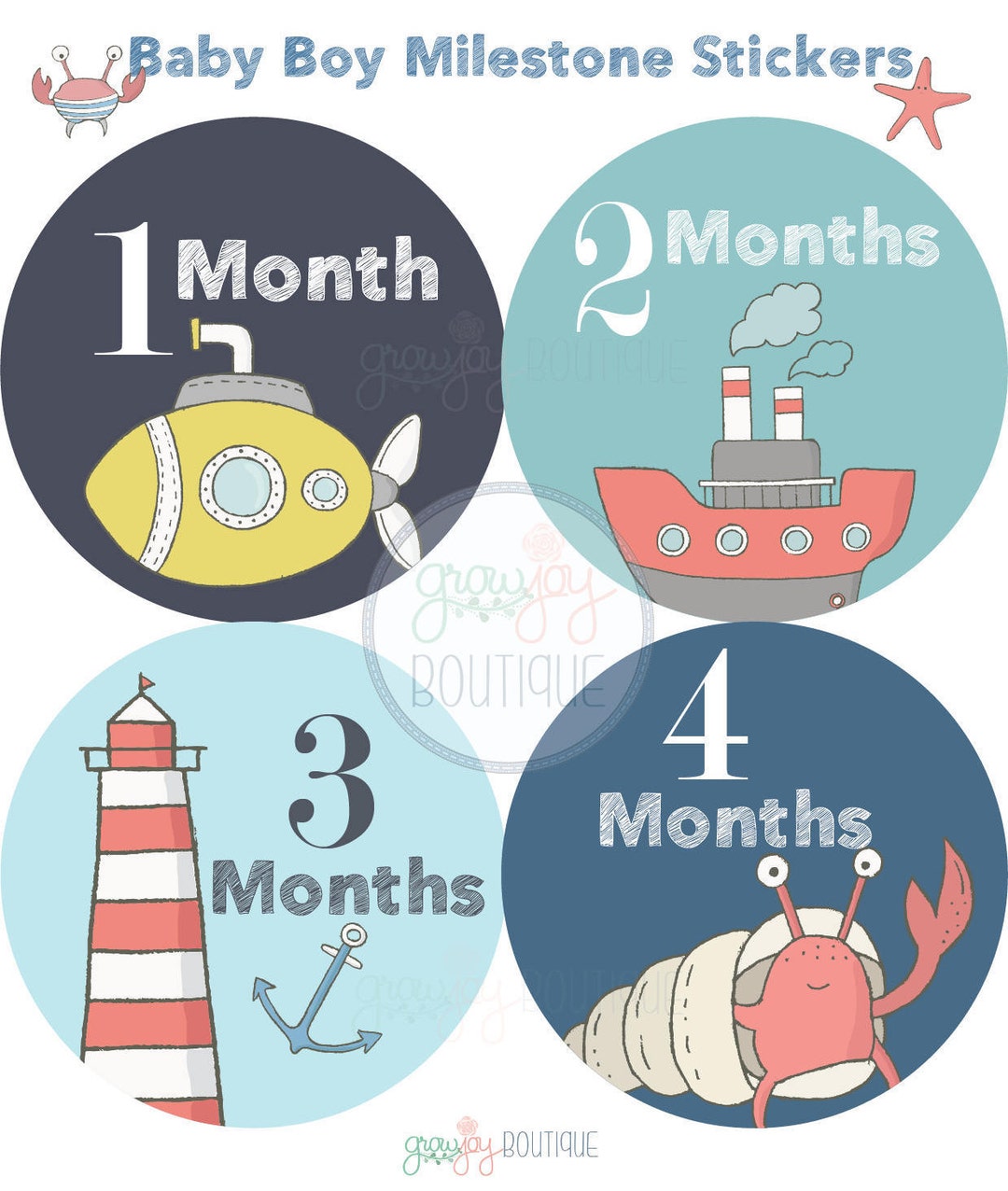 OCEAN Baby Boy Month Stickers Baby Boy Milestone Stickers - Etsy
