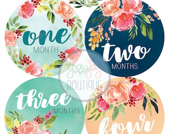 BESTSELLER Floral Month Stickers, Baby Girl Months Stickers, Milestone Stickers, Monthly Milestones, Watercolor floral, Baby Belly Stickers