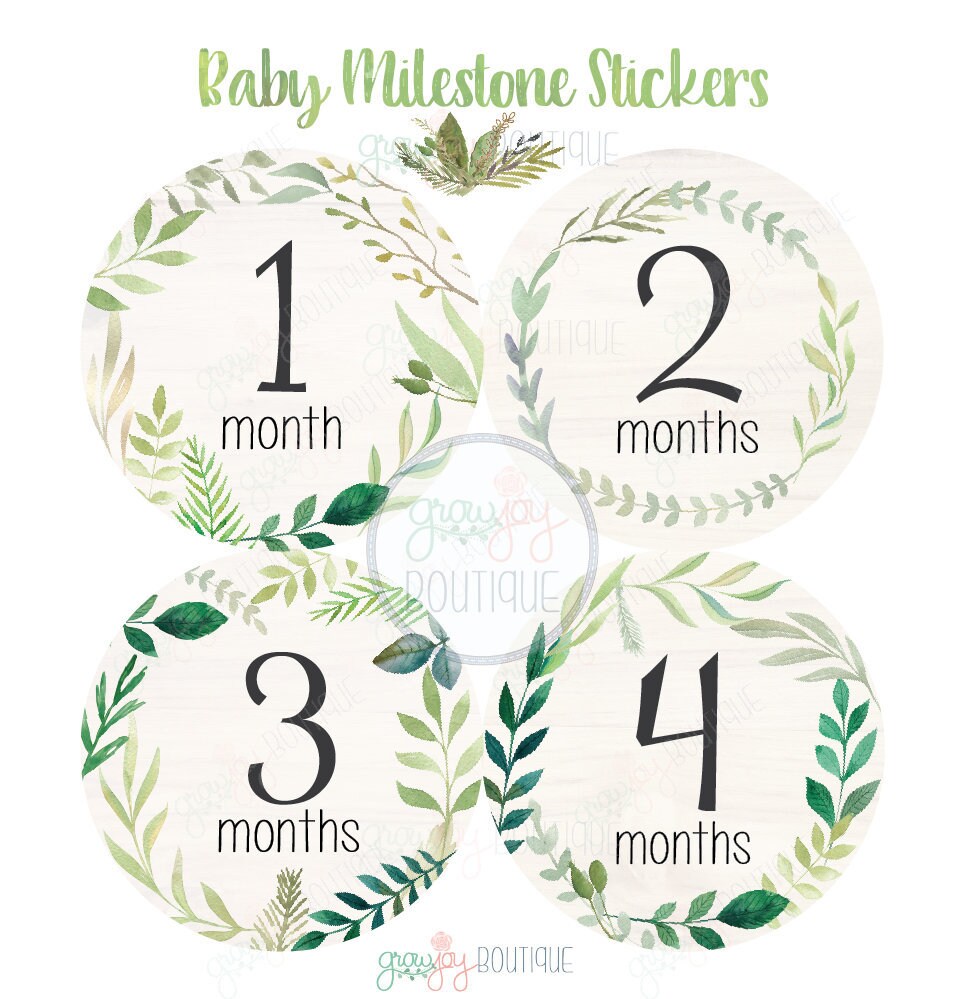 Leaf Pattern Baby Month Stickers – iCustomLabel