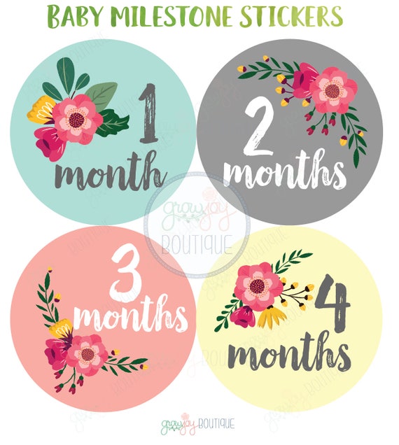 Simple Flowers Baby Girl Months Stickers, First Year Stickers, 1