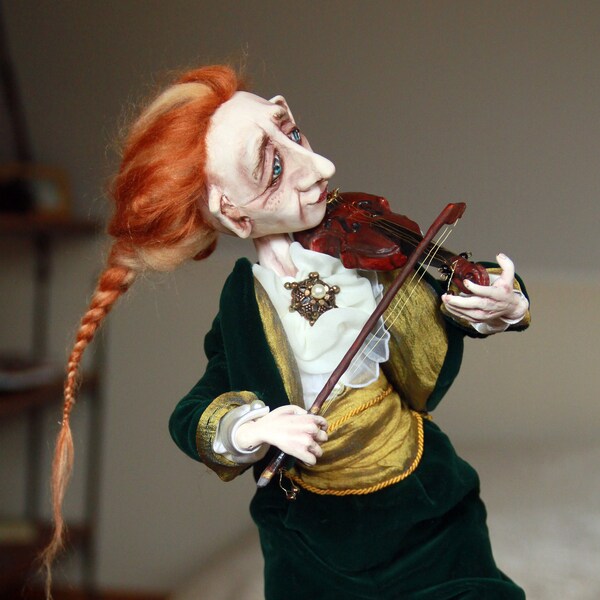 Violinist, OOAK art doll sculpture. Music teacher gift.