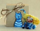 Needle felt brooch tinydoll, OOAK felted brooches. Wool art,  felt jewelry brooch Christmas gift.