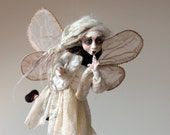 Hanging mobile art doll fairy. Housewarming gift  OOAK fairy doll poseable handmade rustic Christmas home decor. Polymer clay art sculpture.