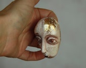 Sculpted doll heads, pendant or doll making supplies, painted doll head, flat doll head, woodland doll face , sassemblage art doll