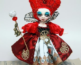 OOAK Queen of Hearts Mini Art Doll Wonderland Collectible