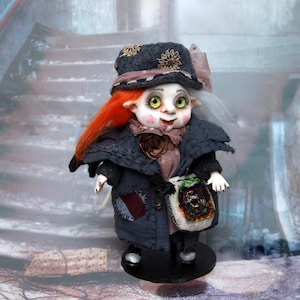 Handmade Creepy Witch Doll – OOAK Fantasy Art Doll – Air Dry Clay Gothic Home Decor – 20cm Spooky Figurine