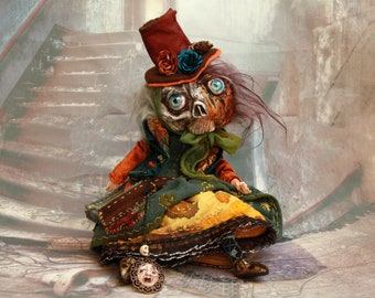 Halloween creepy pumpkin art doll