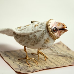 Handmade Linen Bird Sculpture: Rustic Home Decor