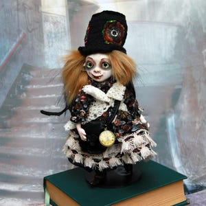 OOAK Creepy Gothic Art Doll – Fantasy Witch Figurine – Bat Doll – Handmade Spooky Home Decor – Clay Sculpted Collectible