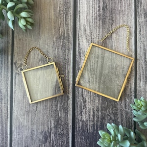 Picture Frame Photo Ornament, Hanging Brass Frame Ornament, Mini Glass Photo Frame Ornament, Two Sided 2x2 Christmas Frame Ornament