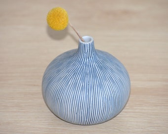 Stripe Modern Bud Vase | White + Indigo