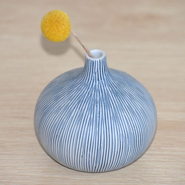 Stripe Modern Bud Vase | White + Indigo