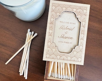 New Home Gift Personalized Wooden Matchbox | Custom Realtor Closing Gift | Housewarming Gift | New Home Gift for Homeowners | Art Deco Decor