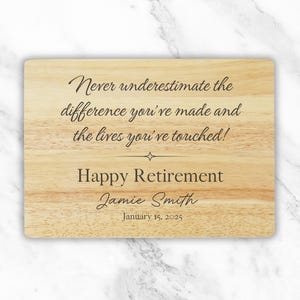 Retirement Gift, Custom Cutting Board, Personalized Charcuterie Boards, Happy Retirement Gift, Farewell Gift for Coworker, Appreciation Gift