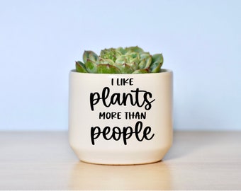 I Like Plants More Than People, Funny Succulent Ceramic Planter, Cactus Pot, Small Planter, Housewarming Gift