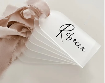 Personalized Reusable Frosted Acrylic 2x3 Gift Tag, Name Tags for Weddings Parties Gifts, Christmas Present Tag, Stocking Tag, Easter Basket