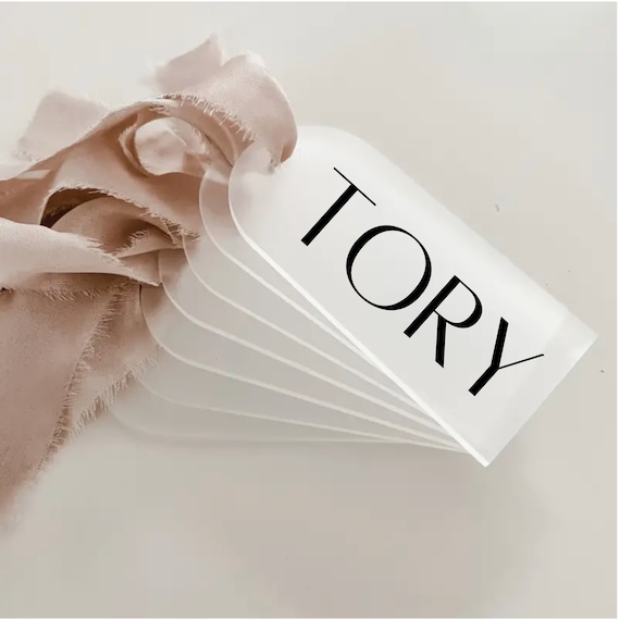 Personalized Frosted Acrylic Name Tag, Name Tags for Weddings, Acrylic Place Cards,  Bachelorette Tag, Christmas Present Tag, Stocking Tag