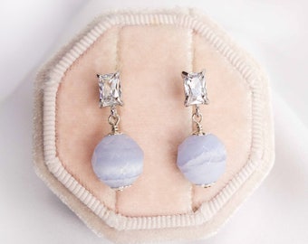 Elegant Studs Earrings Natural Blue Lace Agate Studs Blue Lace Agate Studs 925 Sterling Silver Stud Earrings, Handmade Gemstone Earrings