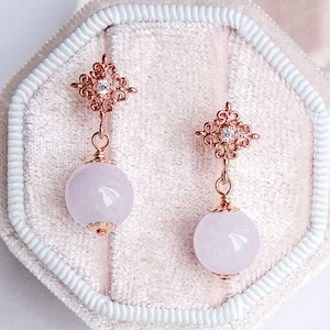 Lavender Jade With Intricate Ear Studs,  Lavender Jade Earrings, Oriental Earrings, Wedding Jewelry