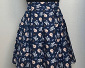 Navy R2D2 and BB-8 Star Wars Droids Characters Printed Adult High Waisted Skater Skirts