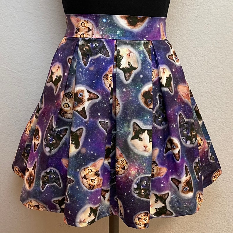 Space Cats Galaxy Stars Printed Adult High Waisted Skater Skirts