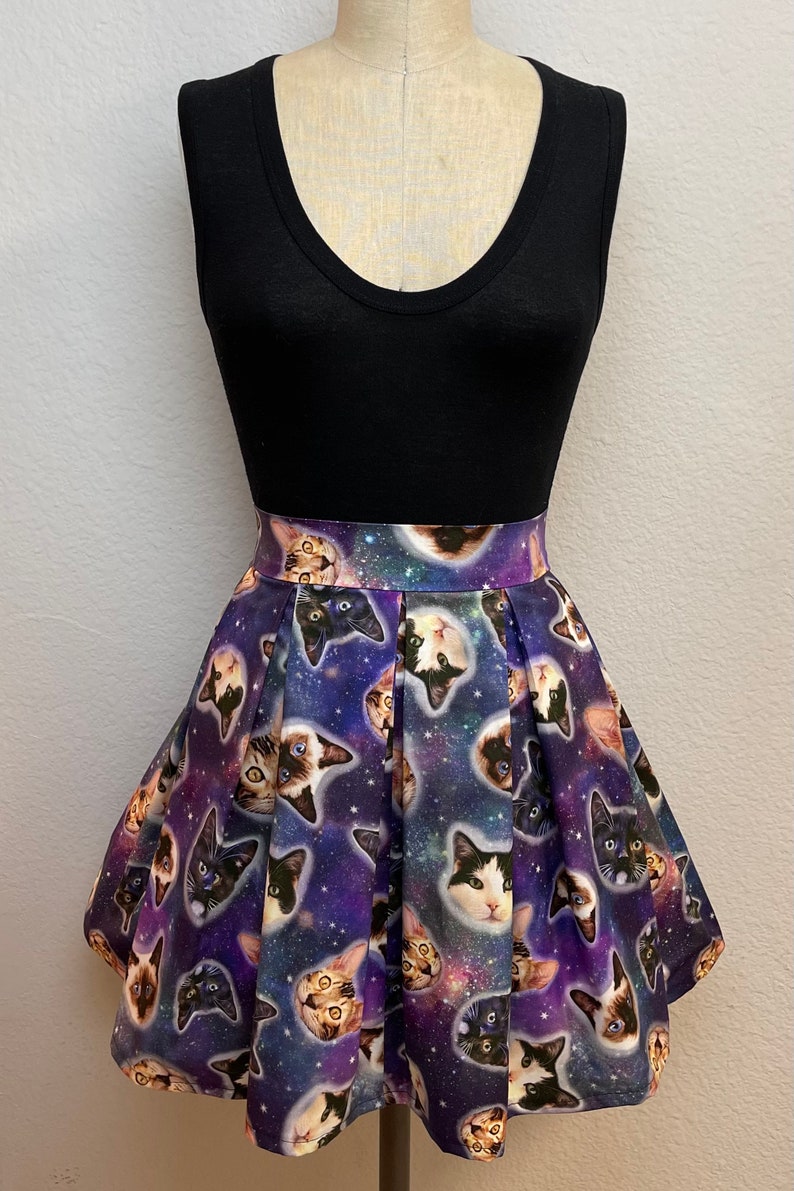 Space Cats Galaxy Stars Printed Adult High Waisted Skater Skirts