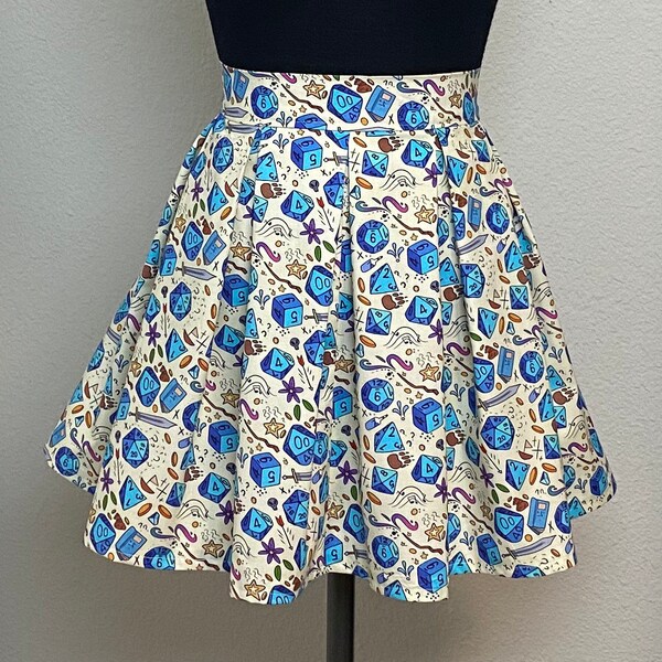 RPG Roleplaying Dungeons and Dragons Inspired Dice Printed Adult High Waisted Skater Faldas