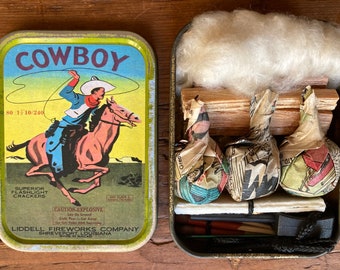 Kitsch Cowboy Horse Vintage Design Retro Firework Label, Birthday Fire Kit. Cool Cow-dude, with horse, lasso & Wild West Boyfriend WOW!