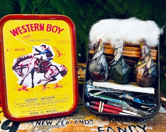 Retro Cowboy Camping Kit: Western Campfire Gift in Vintage Tobacco Tin. Father’s Day Adventures, with Marshmallows.