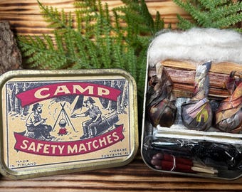 Vintage Tobacco Tin, Camp Matchbox Campfire Starter Kit