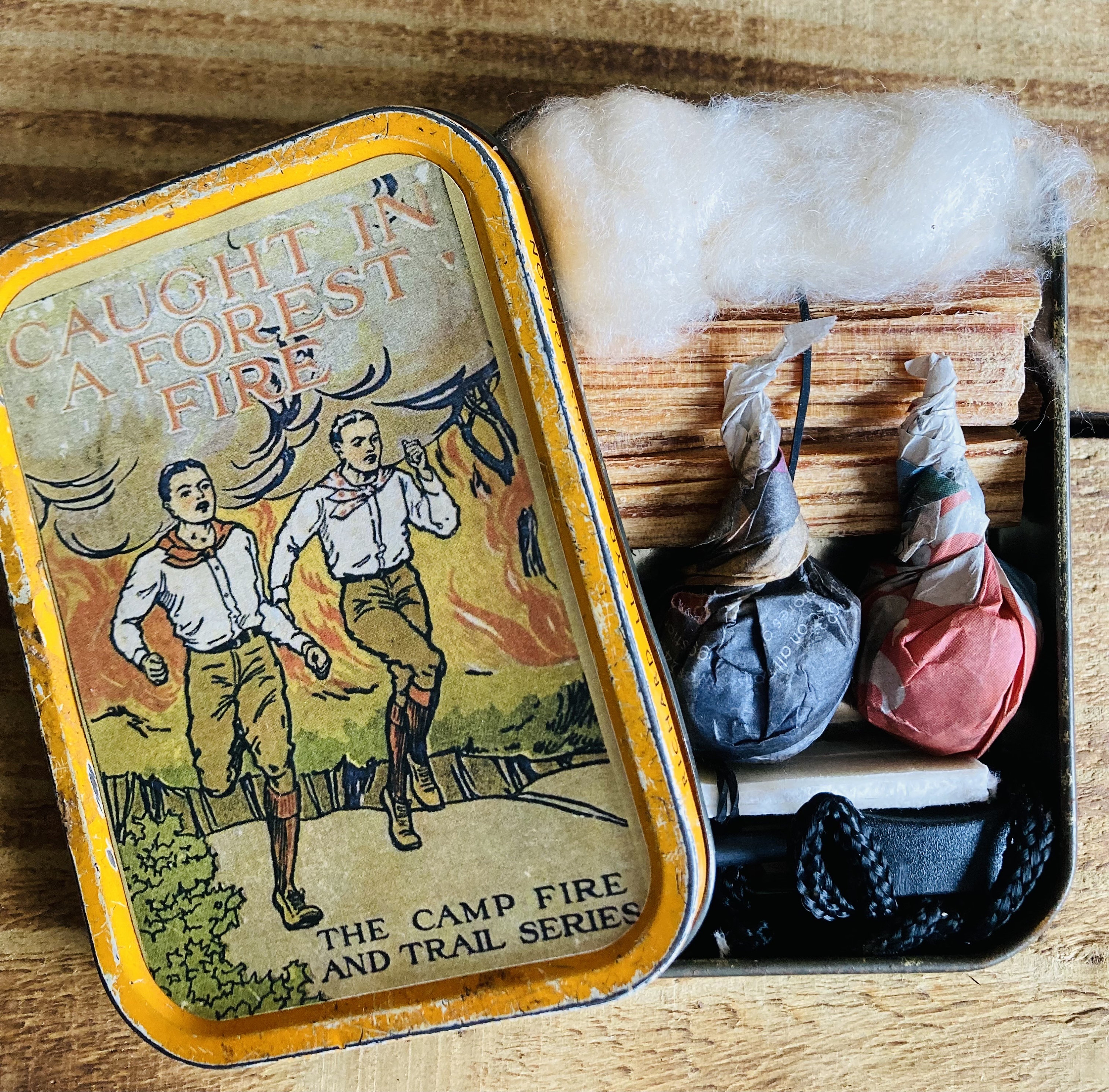 Vintage Fire Lighting Kit: 1960s Tobacco Tin With Retro Boy Scout Label