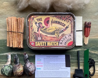 Vintage Swedish Hammock Matchbox Campfire Kit Tobacco Tin. Glamorous Girl Gift, for 2026 Adventures