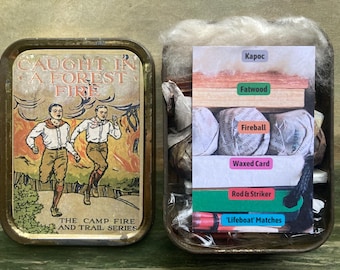 Vintage Fire Lighting Kit: 1960s Tobacco Tin with Retro Boy Scout Label